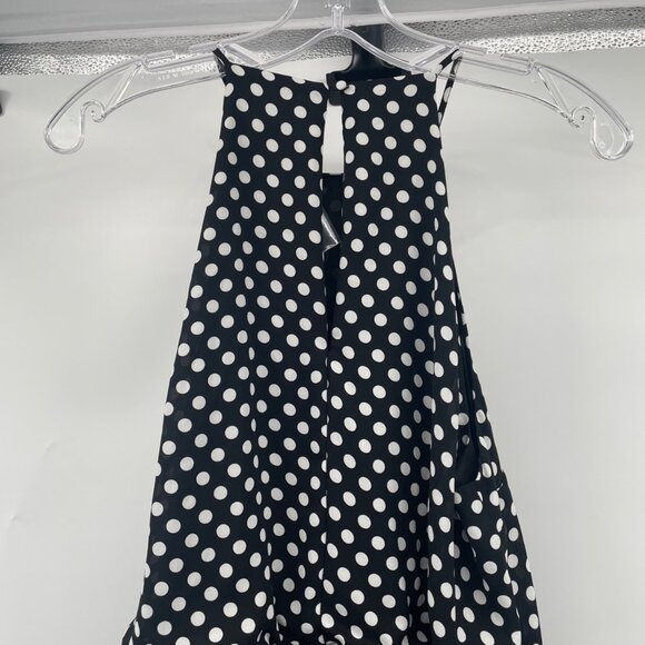 Express Polka Dot Halter Dress Asymmetric Ruffle Hem Black/White Size Large New - Picture 6 of 9